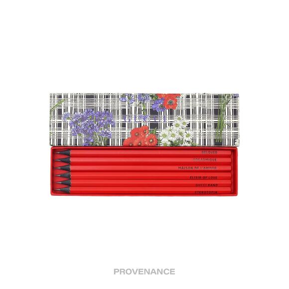 🔴 Gucci 6 Pencil Set Case - Michele Words Floral Red Black - Picture 1 of 6